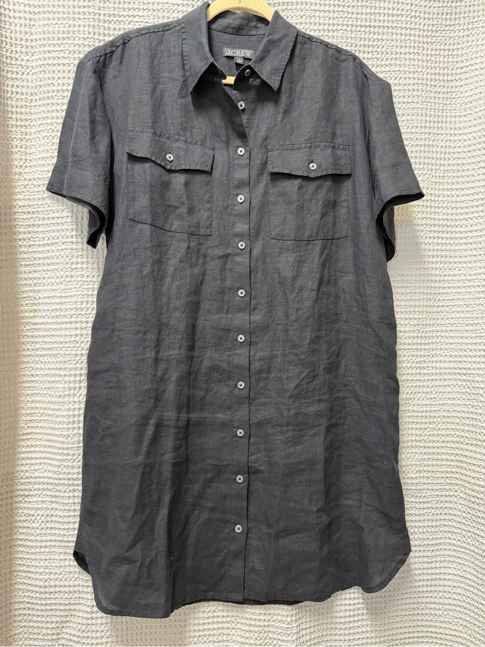 J. Crew Black 100% Linen Short Sleeve Button Front Oversized Shirt Dress